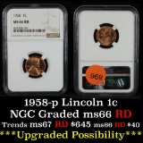 NGC 1958-p Lincoln Cent 1c Graded ms66 RD By NGC