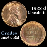 1938-d Lincoln Cent 1c Grades Choice Unc RB