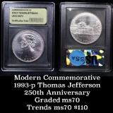 1993-p Jefferson Modern Commem Dollar $1 Graded Gem++, Perfection by USCG