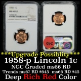 ***Auction Highlight*** NGC 1958-p Lincoln Cent 1c Graded ms66 RD by ngc (fc)