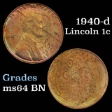 1940-d Lincoln Cent 1c Grades Choice Unc BN