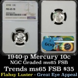 NGC 1940-p Mercury Dime 10c Graded ms65 FB by NGC