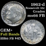 1962-d Roosevelt Dime 10c Grades Gem++ Full Bands