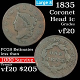 1835 Large 8 Coronet Head Large Cent 1c Grades vf, very fine