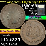 ***Auction Highlight*** 1869/69 Indian Cent 1c Graded f, fine by USCG (fc)