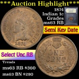 ***Auction Highlight*** 1874 Indian Cent 1c Graded Select Unc RB by USCG (fc)