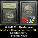 1991-s Mount Rushmore Modern Commem Half Dollar 50c Graded Gem++, Perfection by USCG