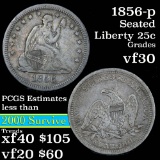 1856-p Seated Liberty Quarter 25c Grades vf++