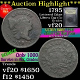 ***Auction Highlight*** 1795 Lettered edge Liberty Cap half cent 1/2c Graded vf, very fine USCG (fc)