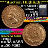 ***Auction Highlight*** 1873 closed 3 Indian Cent 1c Graded Choice AU by USCG (fc)