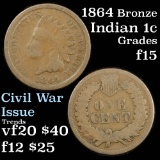 1864 bronze Indian Cent 1c Grades f+