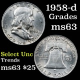 1958-d Franklin Half Dollar 50c Grades Select Unc