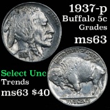 1937-p Buffalo Nickel 5c Grades Select Unc