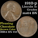 1910-p Lincoln Cent 1c Grades Choice Unc BN