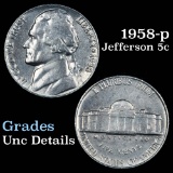 1958-p Jefferson Nickel 5c Grades Unc Details