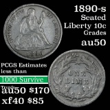 1890-s Seated Liberty Dime 10c Grades AU, Almost Unc