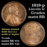 1919-p Lincoln Cent 1c Grades Choice Unc RB