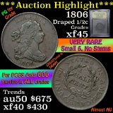 ***Auction Highlight*** 1806 Draped Bust Half Cent 1/2c Graded xf+ by USCG (fc)