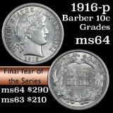 1916-p Barber Dime 10c Grades Choice Unc