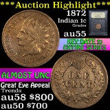 ***Auction Highlight*** 1872 Indian Cent 1c Graded Choice AU by USCG (fc)