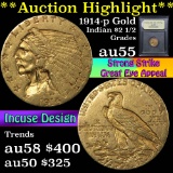 ***Auction Highlight*** 1914-p Gold Indian Quarter Eagle $2 1/2 Graded Choice AU by USCG (fc)