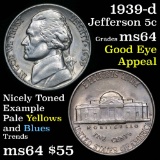 1939-d Jefferson Nickel 5c Grades Choice Unc