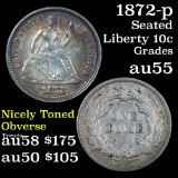 1872-p Seated Liberty Dime 10c Grades Choice AU