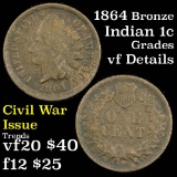 1864 bronze Indian Cent 1c Grades vf details