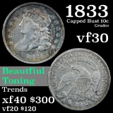 1833 Capped Bust Dime 10c Grades vf++