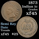 1873 open 3 Indian Cent 1c Grades xf+