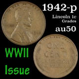 1942-p Lincoln Cent 1c Grades AU, Almost Unc