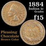 1884 Indian Cent 1c Grades f+