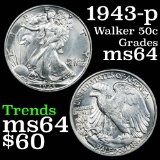 1943-p Walking Liberty Half Dollar 50c Grades Choice Unc