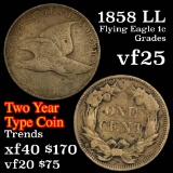 1858 LL Flying Eagle Cent 1c Grades vf+