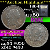 ***Auction Highlight*** 1804 Draped Bust Half Cent 1/2c Graded AU, Almost Unc by USCG (fc)