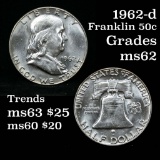 1962-d Franklin Half Dollar 50c Grades Select Unc