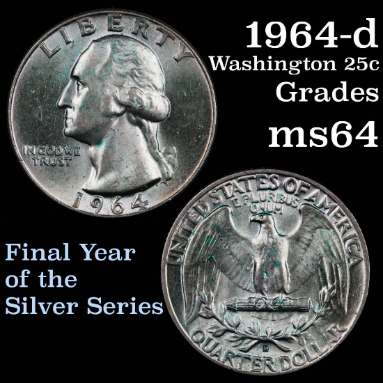 1964-d Washington Quarter 25c Grades Choice Unc