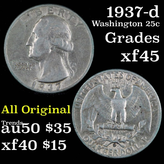 1937-d Washington Quarter 25c Grades xf+