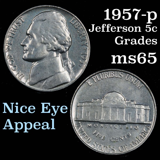 1957-p Jefferson Nickel 5c Grades GEM Unc