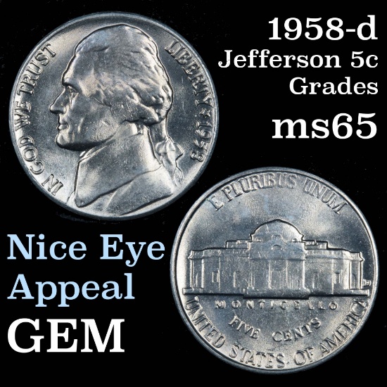 1958-d Jefferson Nickel 5c Grades GEM Unc