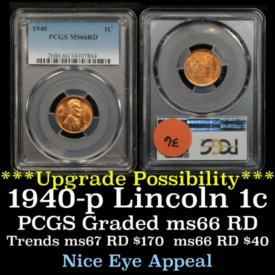 PCGS 1940-p Lincoln Cent 1c Graded ms66 RD By PCGS