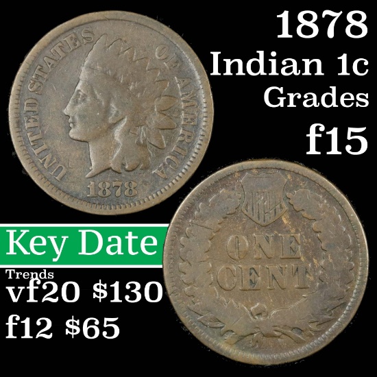 1878 Indian Cent 1c Grades f+