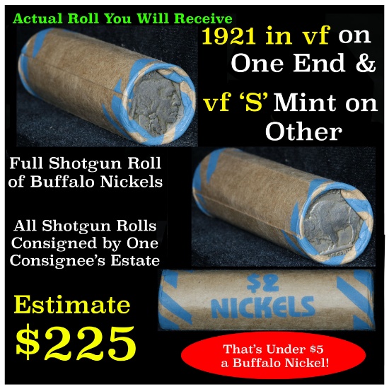 Full roll of Buffalo Nickels, 1921 in vf & 's' Mint in vf Ends Grades Avg Circ