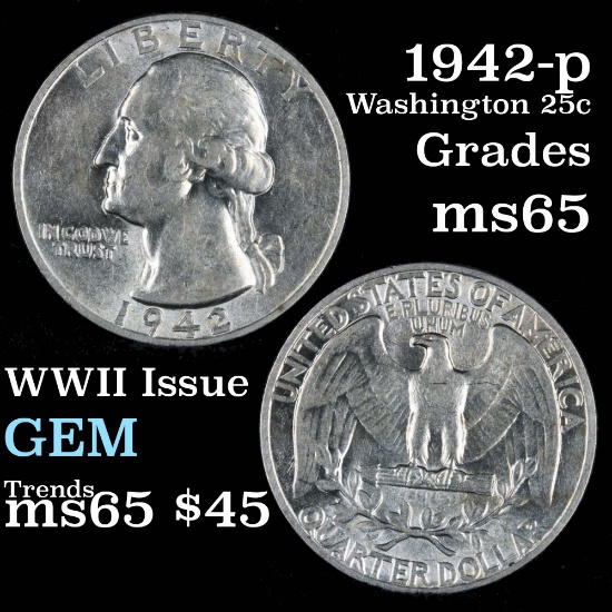 1942-p Washington Quarter 25c Grades GEM Unc