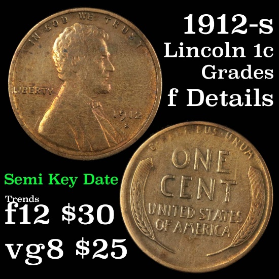 1912-s Lincoln Cent 1c Grades f details