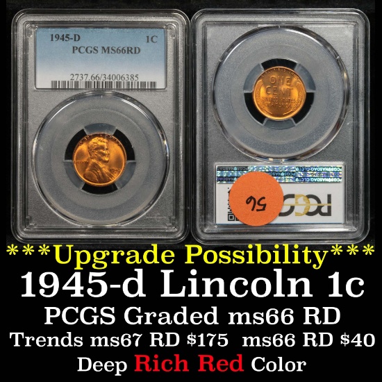 PCGS 1945-d Lincoln Cent 1c Graded ms66 RD By PCGS