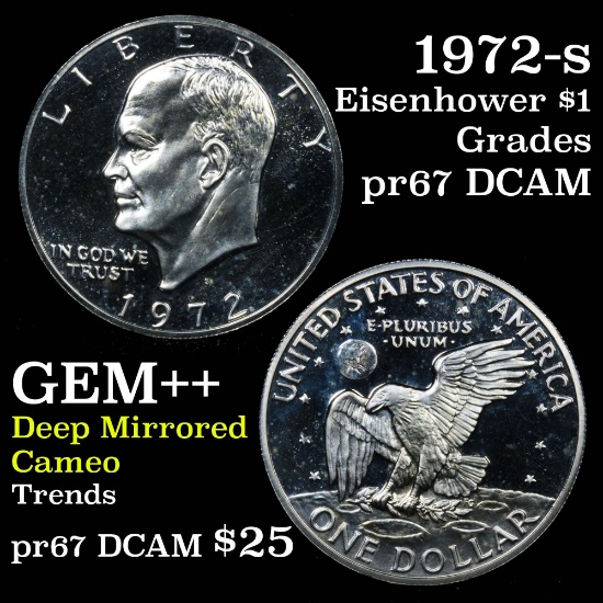 1972-s Proof Eisenhower $1 Grades GEM++ Proof Deep Cameo