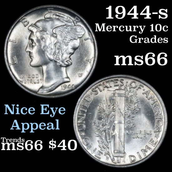 1944-s Mercury Dime 10c Grades GEM+ Unc