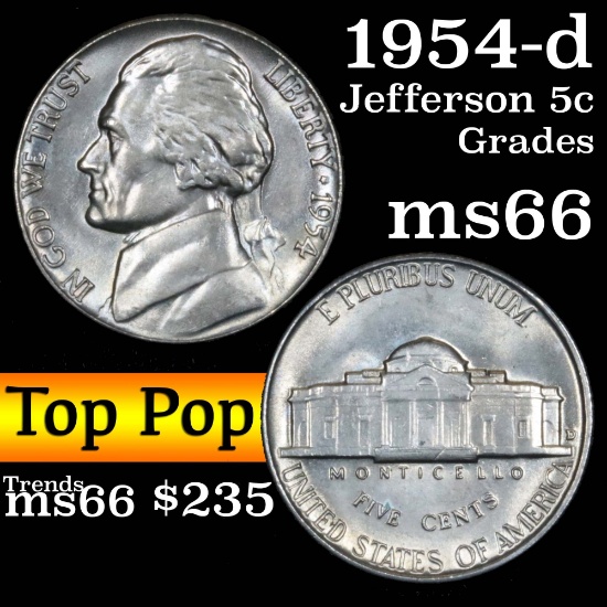 1954-d Jefferson Nickel 5c Grades GEM+ Unc (fc)