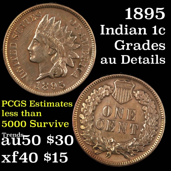 1895 Indian Cent 1c Grades AU Details